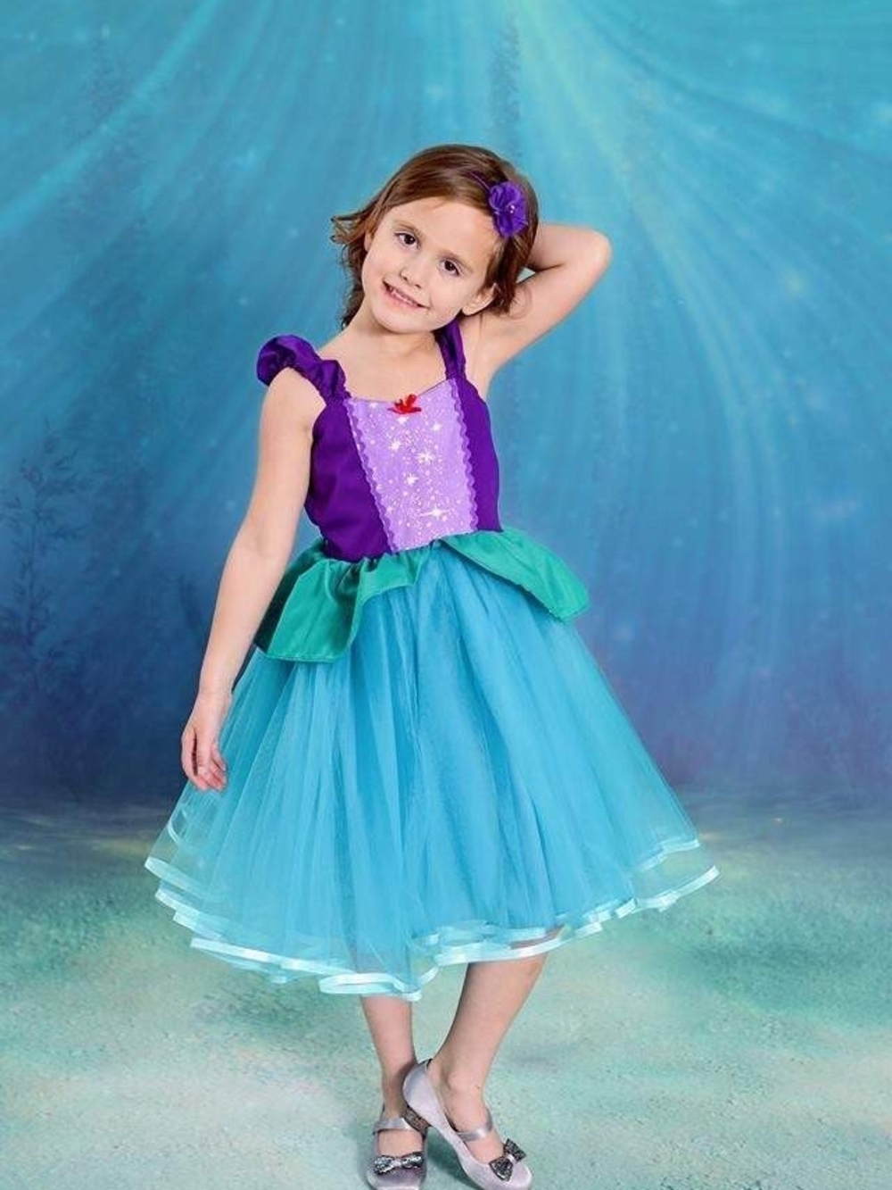 Ariel Mermaid Princess Halloween Costume Tutu Dress Girls 2T 3T Handmade - Picture 3 of 6